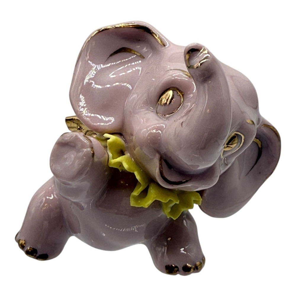 Vintage 1950's Elephant Figurine Gold Accents Ceramic Decor Collectible‎ Cute